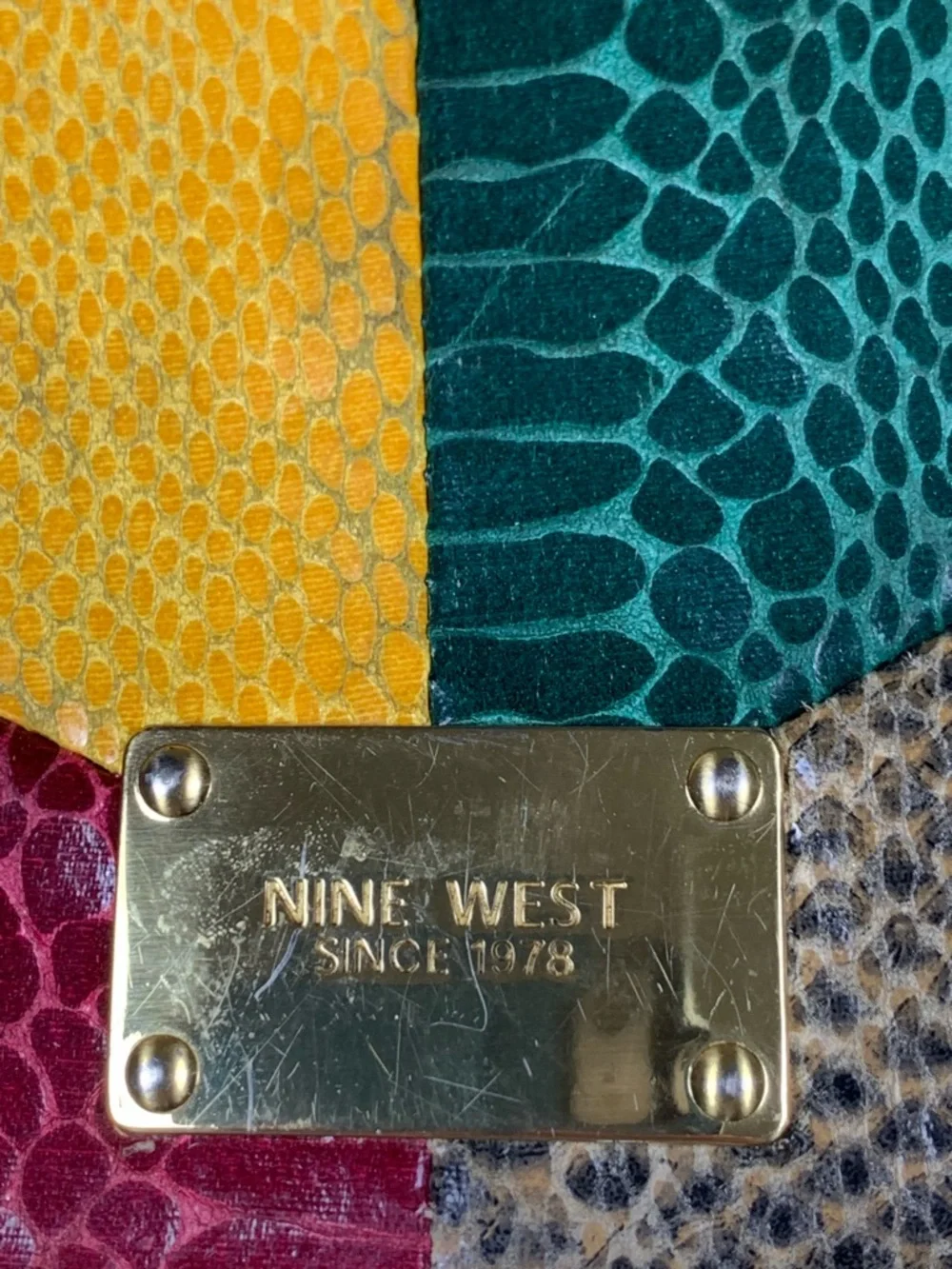 Vintage Nine West Patchwork Faux Snakeskin Clutch Purse Multicolor Y2K Bag